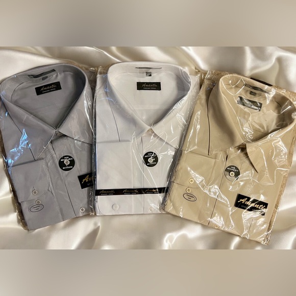 3 Lot Men’s 22/36-37 AMANTI Italian Style Dress Shirts in Gray, White, Tan - Picture 1 of 6